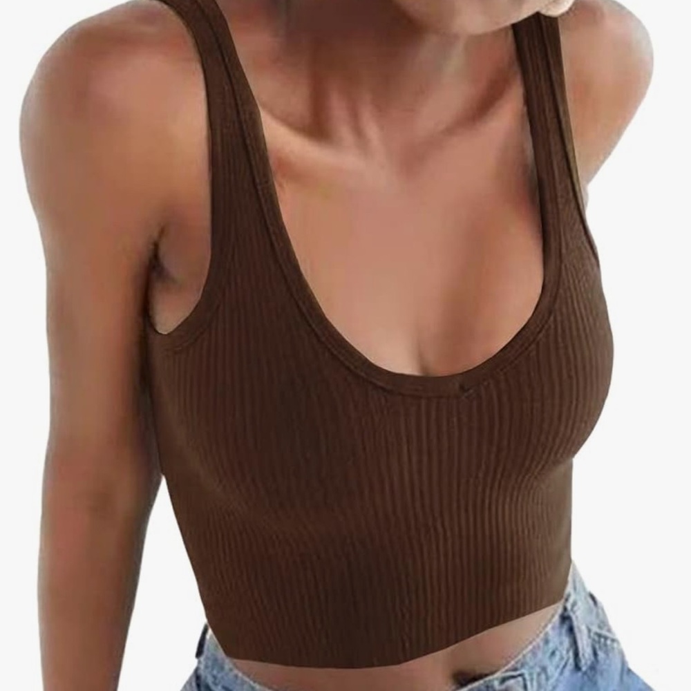 Brown Ribbed Crop Top